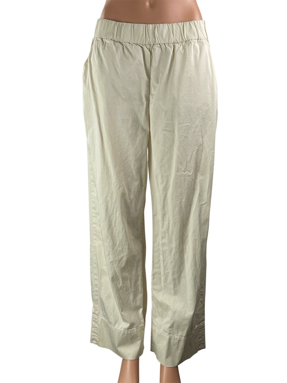 Everlane Women's Beige High Rise Elastic Waist Casual Wide Leg Trouser Pants L